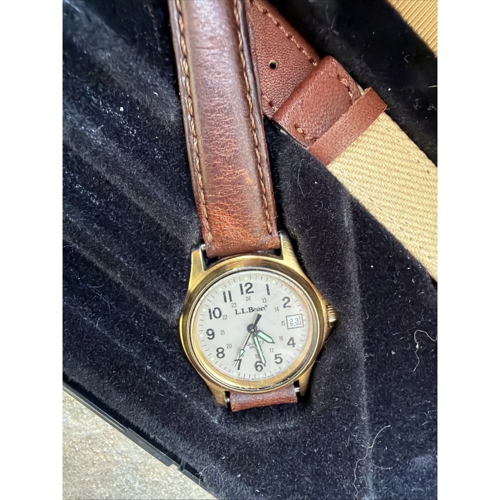 VTG L.L. Bean Quartz Analog Field Watch Boxed Set 3 Multi Leather Bands Rare - Picture 3 of 16